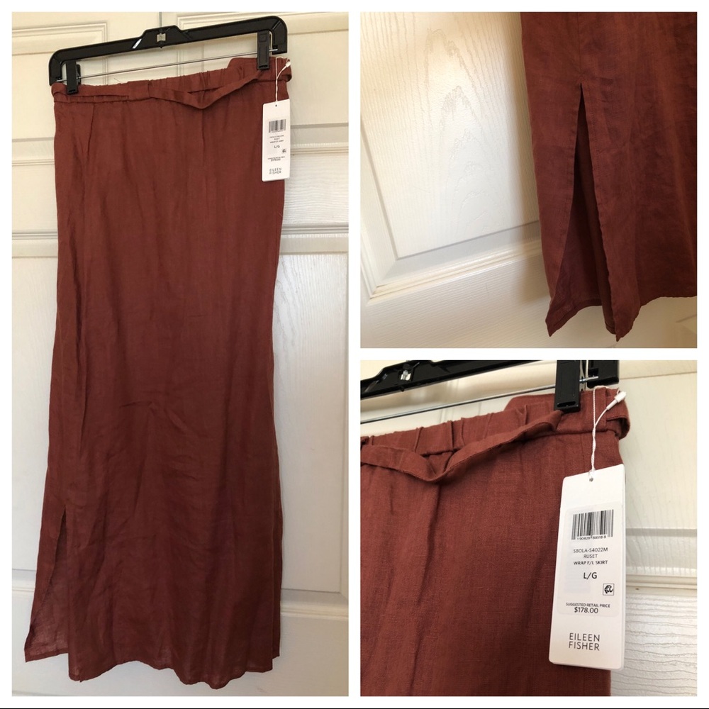 Eileen Fisher Linen Skirt NWT, Size L Rust